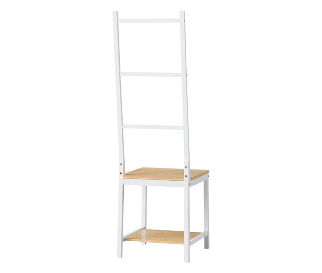 Galán de noche Juuka bambú con 2 estantes y 3 barras Blanco