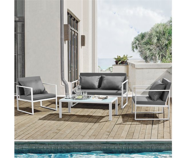 [casa.pro] set de muebles de jardín 2 x sillas sofá mesa Blanco