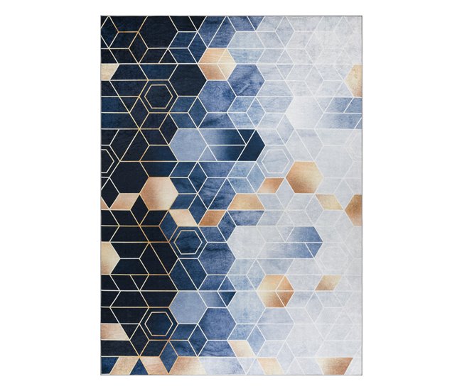 Alfombra lavable ANDRE 1216 Cubo Geométrico 160x220 Azul