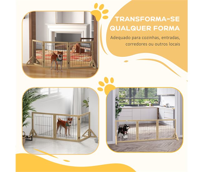 Barrera para Perros Pino, Acero PawHut Madera