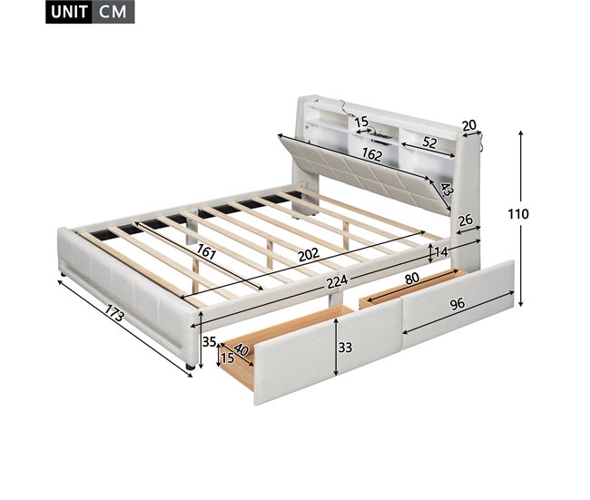 Camas de matrimonio 173x224 Beige