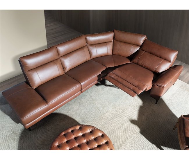 ANGEL CERDA Sofá chaise longue relax izquierda piel marrón tabaco Aluminio