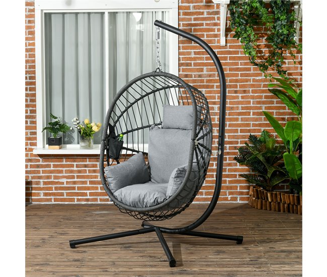 Silla Colgante Huevo Acero, Poliéster Outsunny Gris