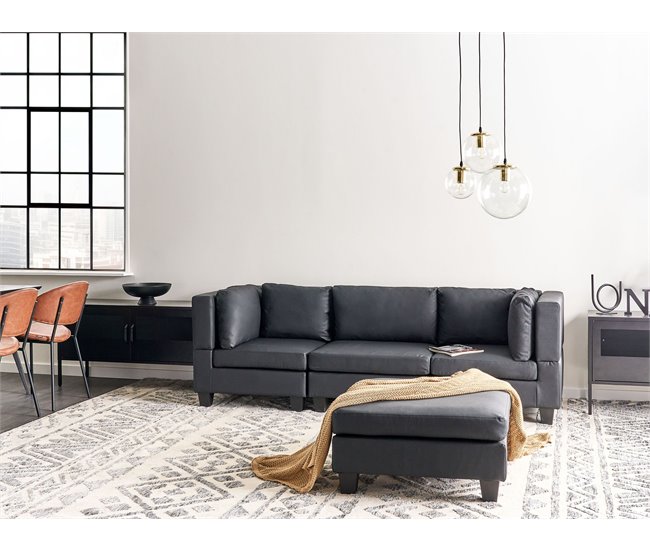 Beliani Sofá con reposapiés Piel sintética UNSTAD Negro