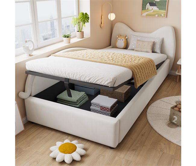 Cama con almacenaje de terciopelo Beige