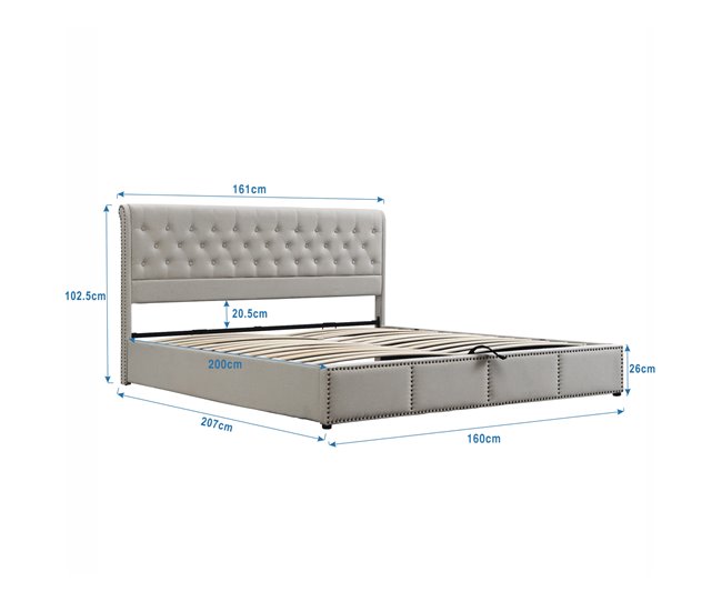 Cama con almacenamiento 200x160 Gris Claro