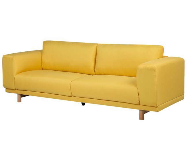 Beliani Sofá de 3 plazas Poliéster NIVALA Amarillo