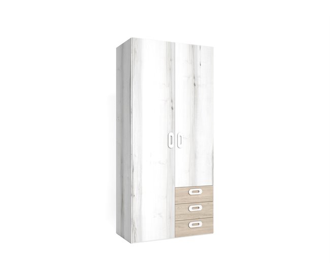 Armario MOOD puertas batientes y 3 cajones 101x215cm Blanco