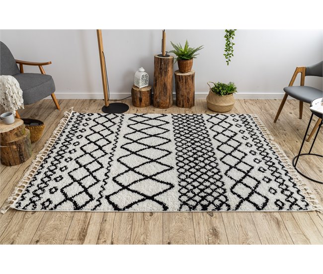 Alfombra BERBER SAFI N9040 Franjas Bereber Marroquí 180x270 Blanco/ Gris