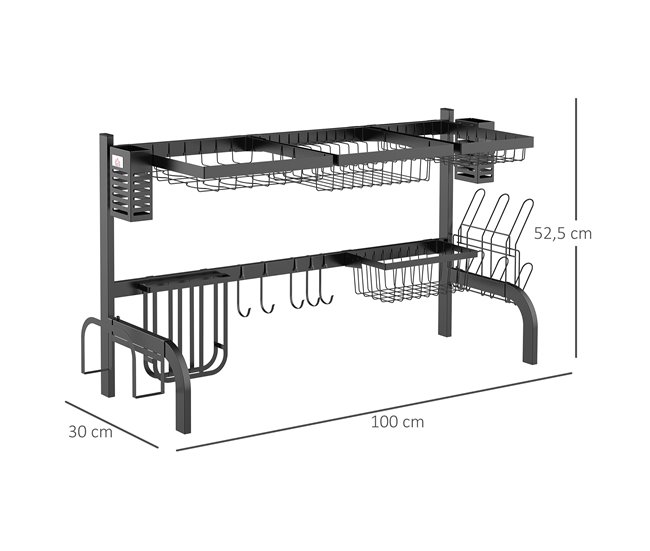 Escurridor de Platos Acero HOMCOM, hogar - cocina Negro
