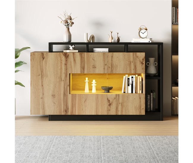 Aparador de mdf con 3 puertas Negro/ Madera