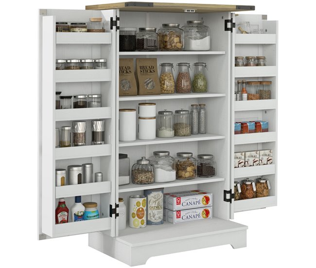 Armario Despensa Cocina Melamina de Madera, MDF HOMCOM Crudo