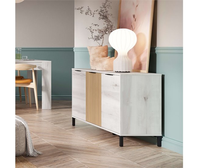 Aparador de Salón Comedor Tokio Estilo Nórdico Blanco/ Madera