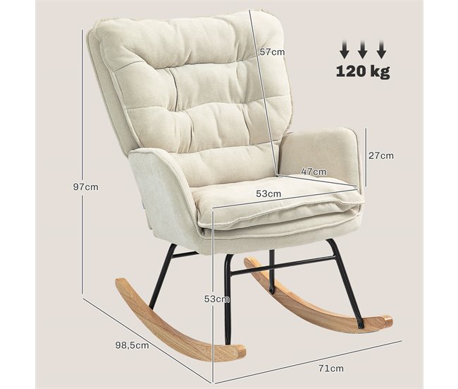 Silla Mecedora Chenilla, Espuma HOMCOM, hogar - sofás y butacas Crudo