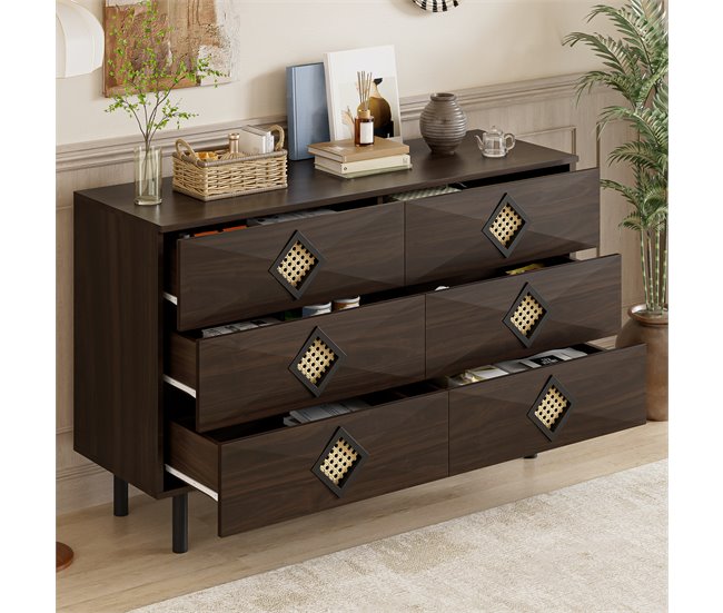 Cómoda doble con 6 cajónes Nogal