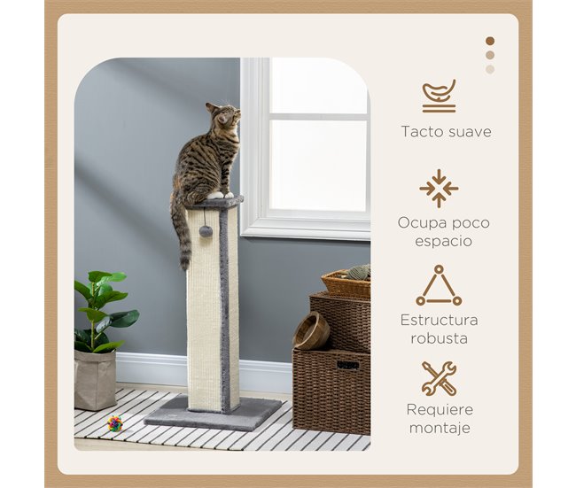 Rascador para Gatos Aglomerado de Madera, Felpa, Sisal PawHut Gris