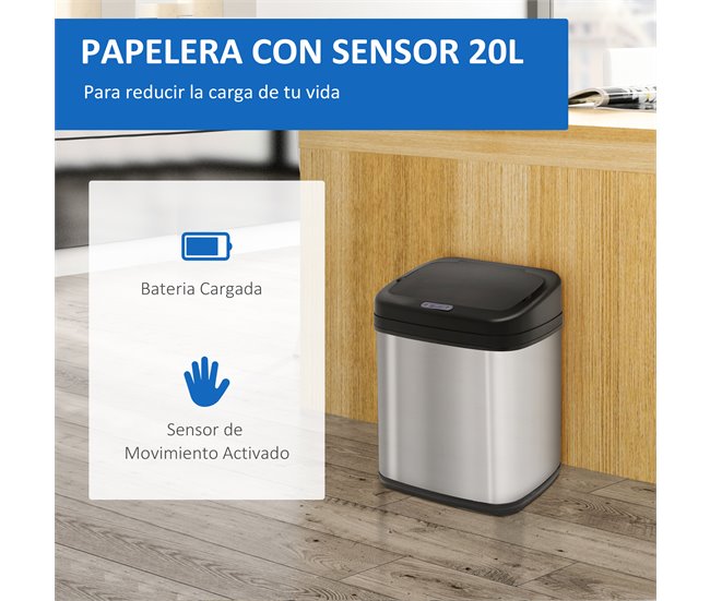 Cubo de Basura Acero Inoxidable, PP HOMCOM, hogar - cocina Gris