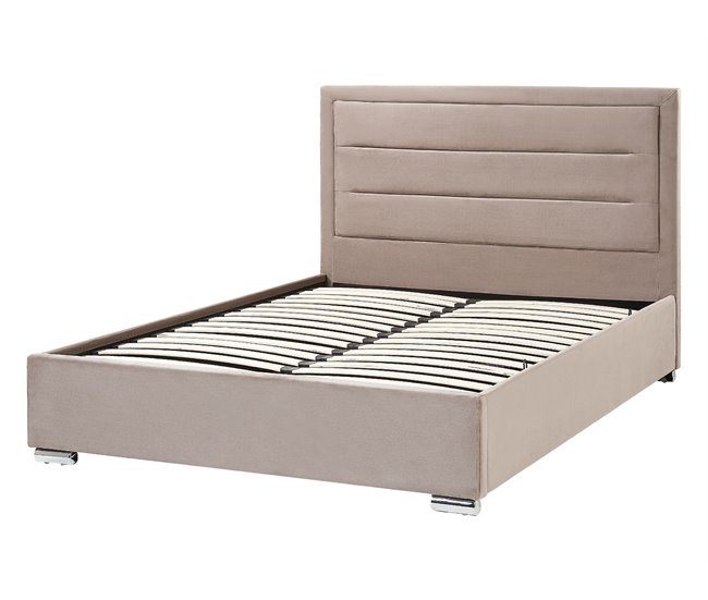 Beliani Cama con almacenaje Terciopelo ROUEN Gris Oscuro