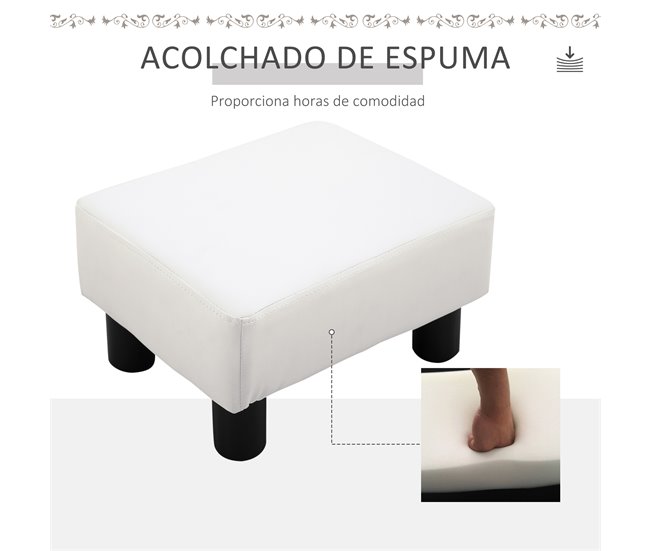 Reposapiés Otomano PU, Plástico HOMCOM Blanco