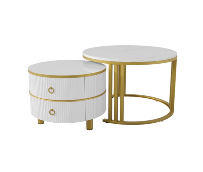 2 en 1, mesa de centro, mesa de salón, 2 cajones 70x70 Blanco