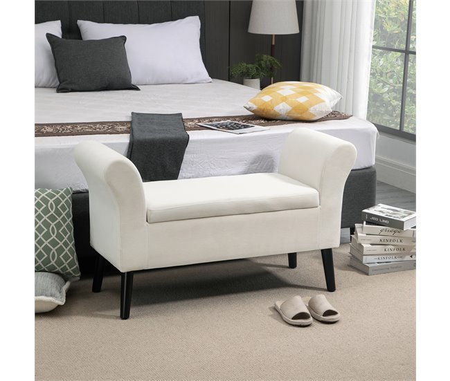 Banco de Cama Poliéster, Espuma, Madera de Caucho HOMCOM Crudo