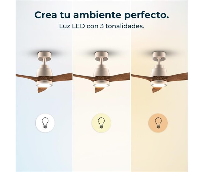 Cecotec Ventilador de techo con luz EnergySilence Aero 5295 GoldW Blanco/ Madera