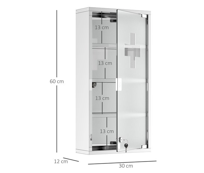 Armario de Botiquín Acero Inoxidable 430, Vidrio Templado HOMCOM Gris