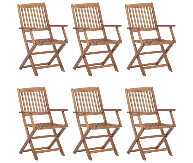 6 Sillas de jardín plegables de madera maciza acacia con cojines Antracita