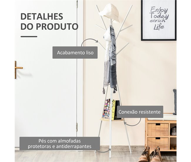 Perchero de Pie Metálico Metal, MDF HOMCOM Blanco