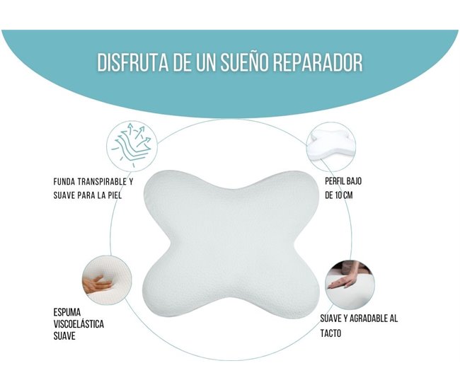 Almohada Mariposa Plana Viscoelástica Funda Algodón Blanco