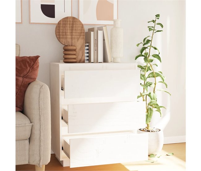 Aparador de madera maciza de pino 60 Blanco
