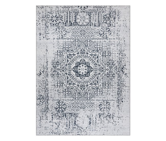 Alfombra lavable ANDRE 1072 Rosetón vintage 120x170 Blanco/ Gris