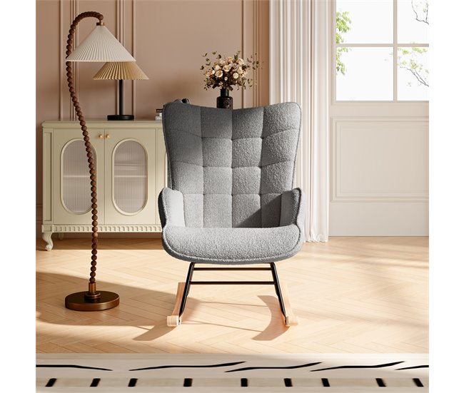 Silla mecedora, sillón de balanceo con respaldo cuadrado Gris Oscuro
