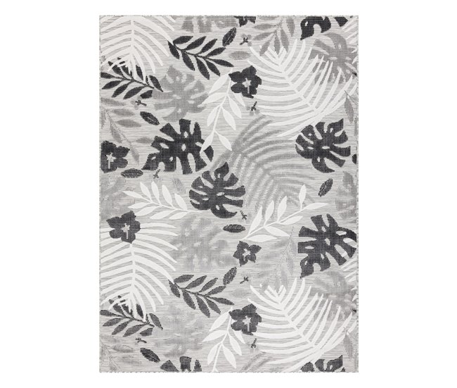 Alfombra Estructural BOTANIC 65245 Hojas de monstera tejido plano 176x270 Gris