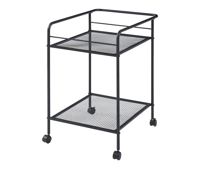 [en.casa] Carrito de servicio Hole con 2 estantes metal MDF 62 Negro