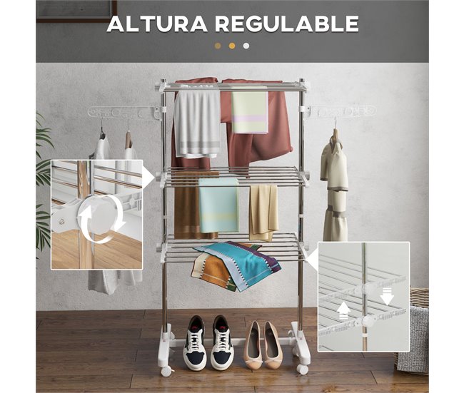 Tendedero Plegable ABS y Acero Inoxidable HOMCOM Gris