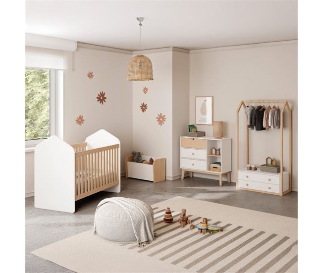 Cómoda Misty Cloud 3 cajones 90 Blanco/ Madera