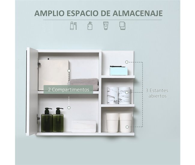Armario de Baño con Espejo Melamina de Madera y Vidrio kleankin 60 Blanco