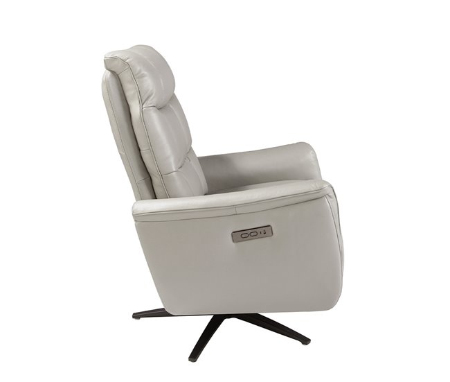 Sillón relax giratorio piel gris Gris/ Madera