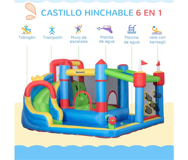 Castillo Hinchable Tela Oxford, Poliéster Outsunny Multicolor