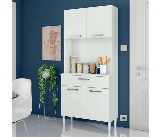 Armario Cocina Aparador 4 Puertas 1 Cajón Blanco