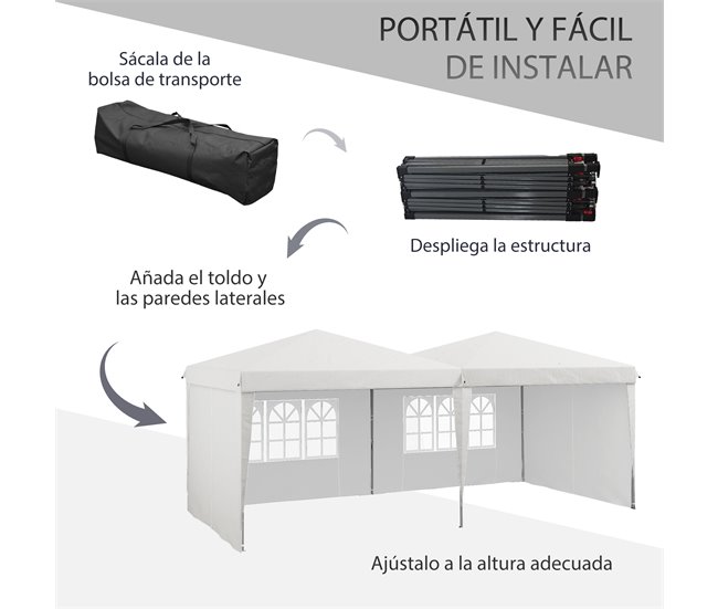 Carpa Plegable Acero, Tela Oxford Outsunny Blanco