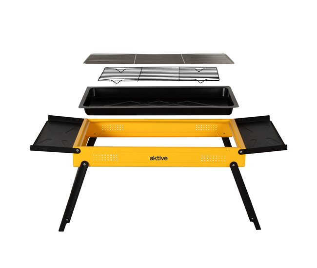 Aktive Barbacoa carbón plegable acero bandejas laterales Amarillo