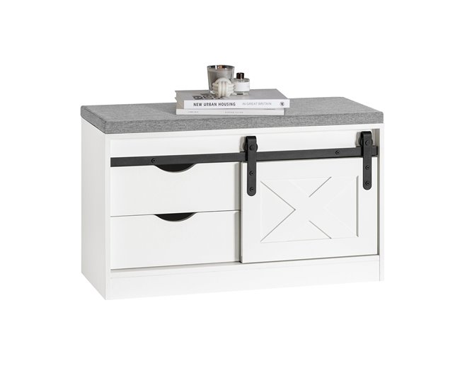 Banco Zapatero con Puerta Corrediza de Granero FSR153-W SoBuy Blanco