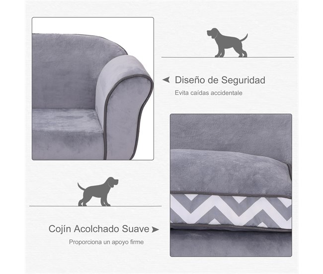 Sofá para Mascotas Madera, PVC, Esponja PawHut Gris