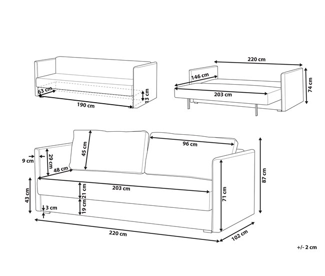Beliani Sofá de 3 plazas Poliéster EKSJO Gris Claro