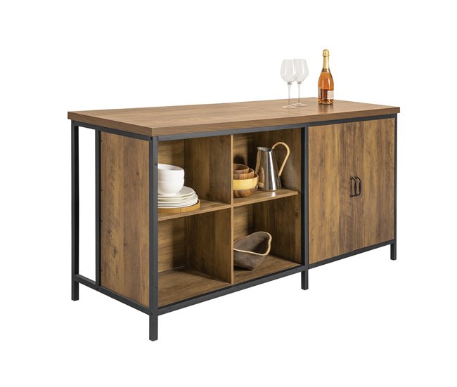 Aparador de Comedor con 2 Puertas 4 Compartimentos KNL01-F SoBuy Marron