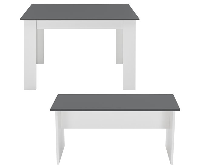 Conjunto de mesa de comedor + 2 bancos Hokksund aglomerado 110x70 Blanco