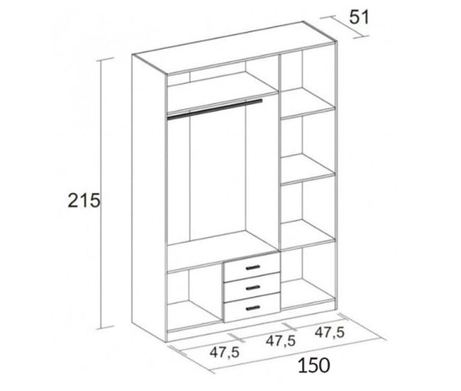 Armario Roma  puertas +  cajones 150 Blanco