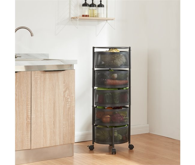 [en.casa] Carrito de cocina Steigen con 5 cestas redondas acero 33 Blanco